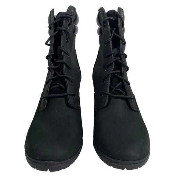 TIMBERLAND Tillston Womens 3.5" Heel Ankle Boots Lace Up Black Leather Size 8.5 - Picture 1 of 8